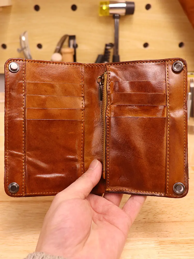 Genuine Leather Wallet Men - Vintage Wrinkled Bifold Purse with Zipper Coin Pocket, Credit Card Holder Money Bag