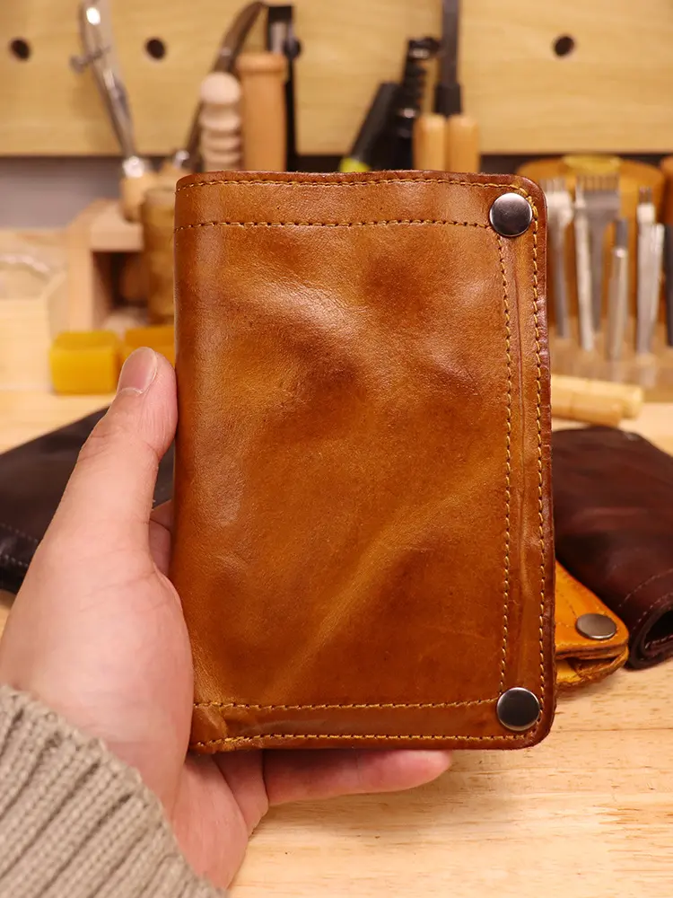 Genuine Leather Wallet Men - Vintage Wrinkled Bifold Purse with Zipper Coin Pocket, Credit Card Holder Money Bag