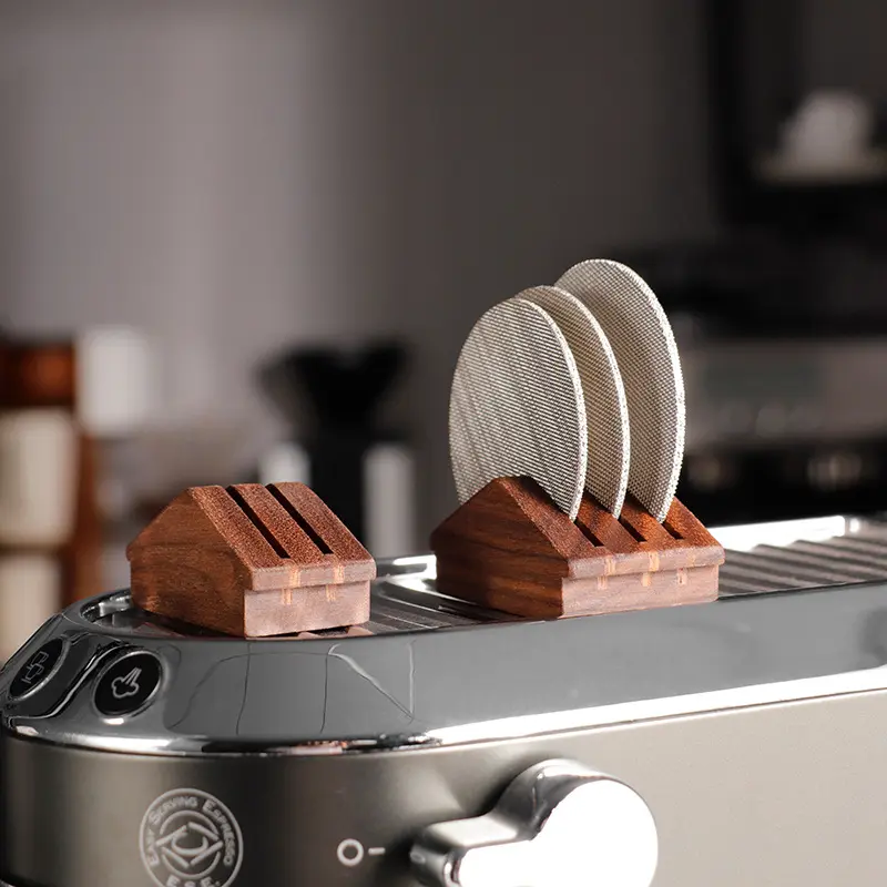 Coffee Filter Screen Holder, Mesh Screen, Barista Coffee Making Puck Screen for Espresso Machine Holder, Walnut Reusable, 58mm