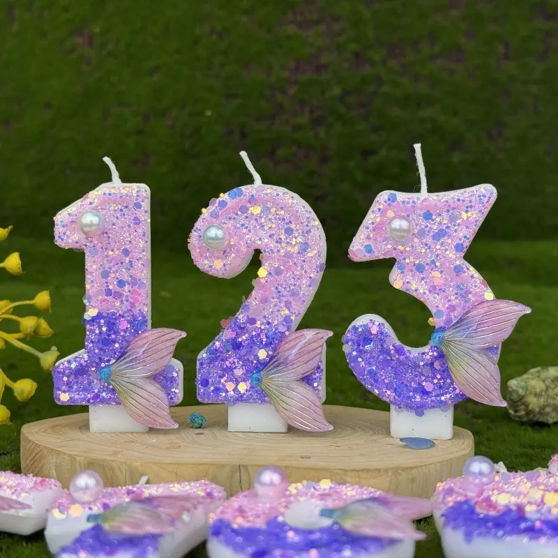 1Pc Handmade Shiny Mermaid Tail Birthday Digital Candle, Used For Weddings, Parties, Anniversaries