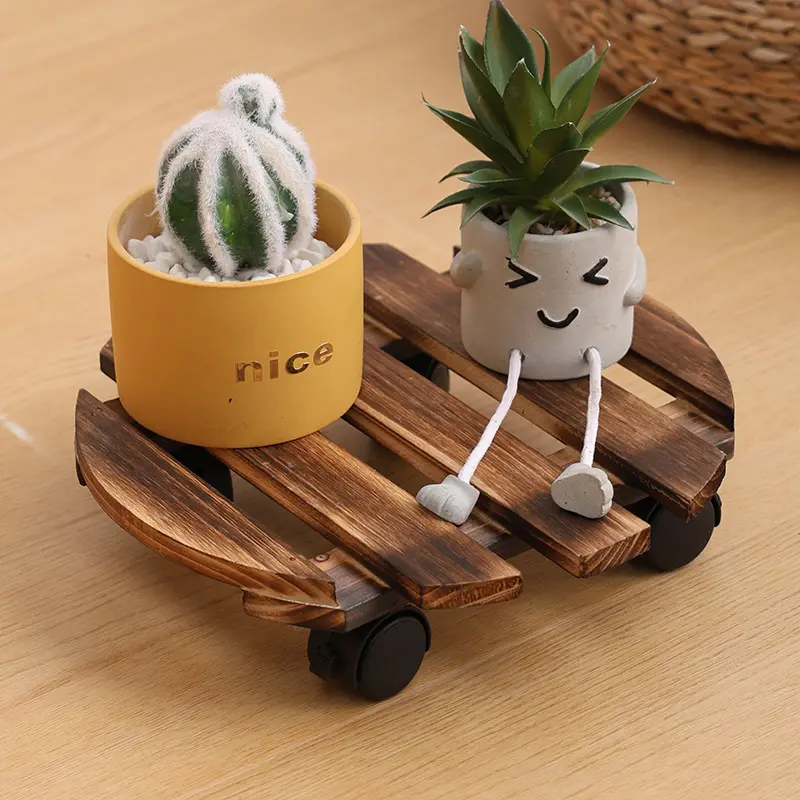Multifunctional Flower Pot Mobile Tray Thickened Round/Square Universal Wheel Mobile Base Heavy Duty Wooden Storage Rack Indoor