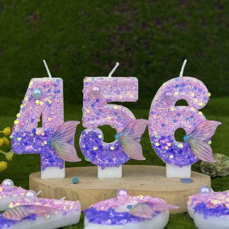 1Pc Handmade Shiny Mermaid Tail Birthday Digital Candle, Used For Weddings, Parties, Anniversaries