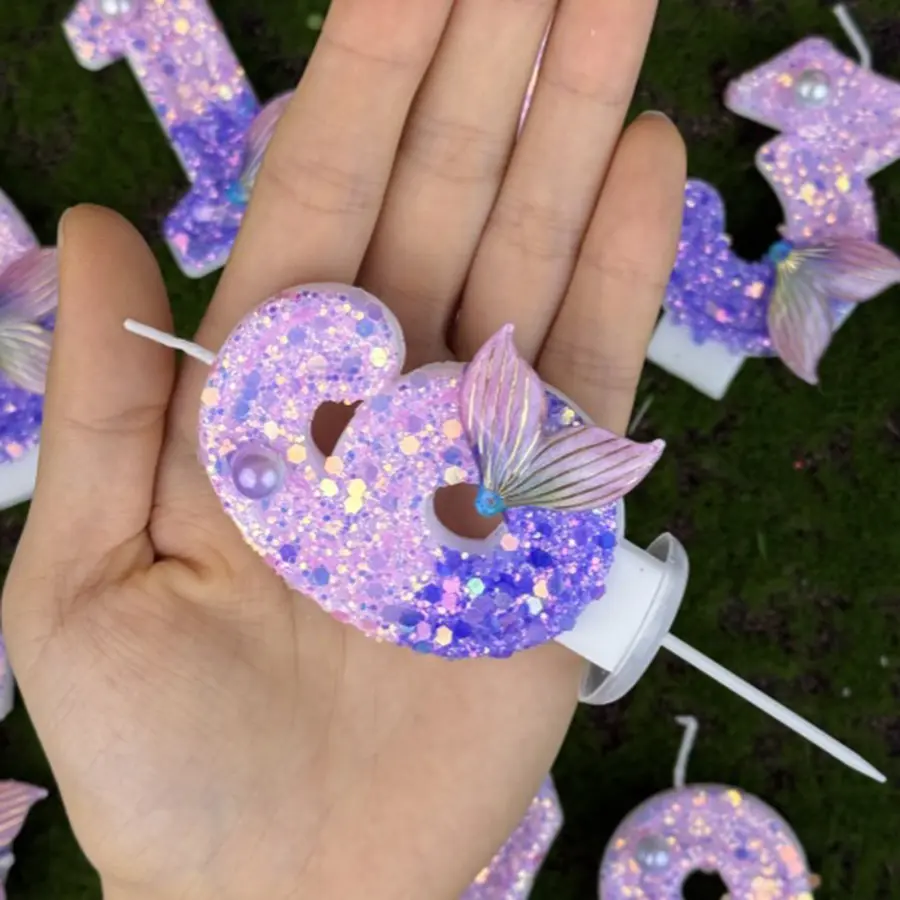 1Pc Handmade Shiny Mermaid Tail Birthday Digital Candle, Used For Weddings, Parties, Anniversaries