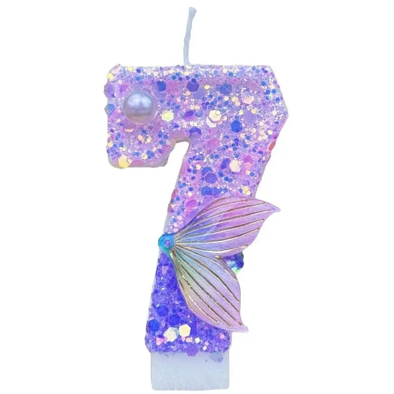1Pc Handmade Shiny Mermaid Tail Birthday Digital Candle, Used For Weddings, Parties, Anniversaries