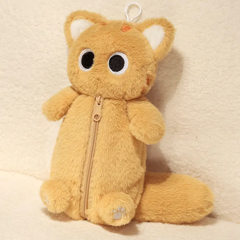 Siamese Cat Plush Pencil Case Stuffed Animal Large Capacity Stationery Bag Cute Design Cartoon Doll Cat Pencil Bag Learning