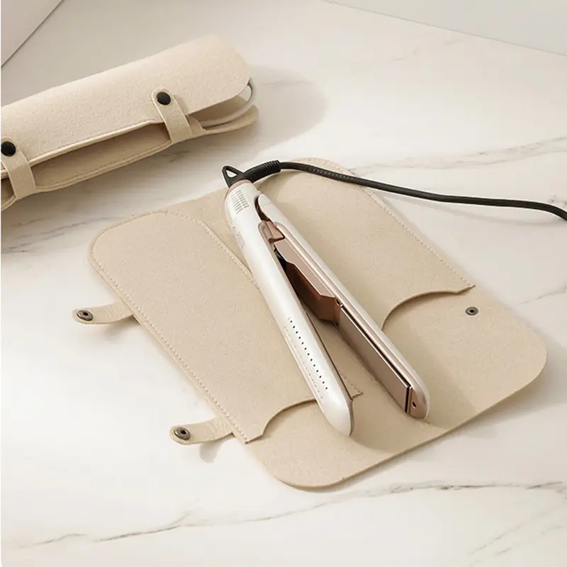 Felt Curling Iron Storage Bag Portable Heat Resistant Hair Curling Wand Cover Curling Iron Insulation Mat