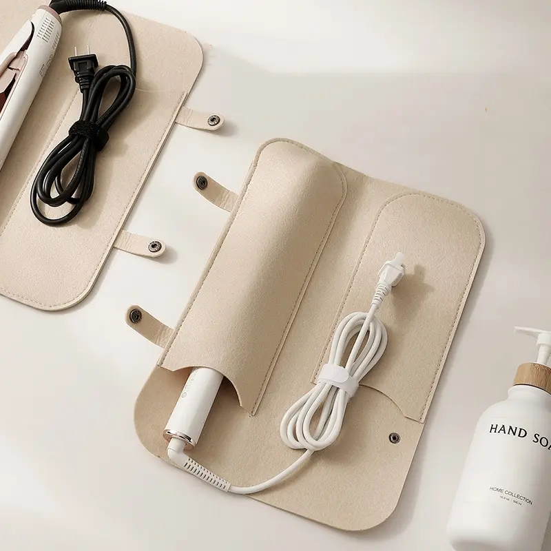 Felt Curling Iron Storage Bag Portable Heat Resistant Hair Curling Wand Cover Curling Iron Insulation Mat