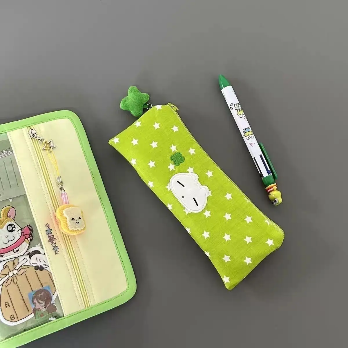 Cute Stars Pencil Case Mesh Multilayer Pen Bag Multifunctional Large Capacity Stationery Bag School