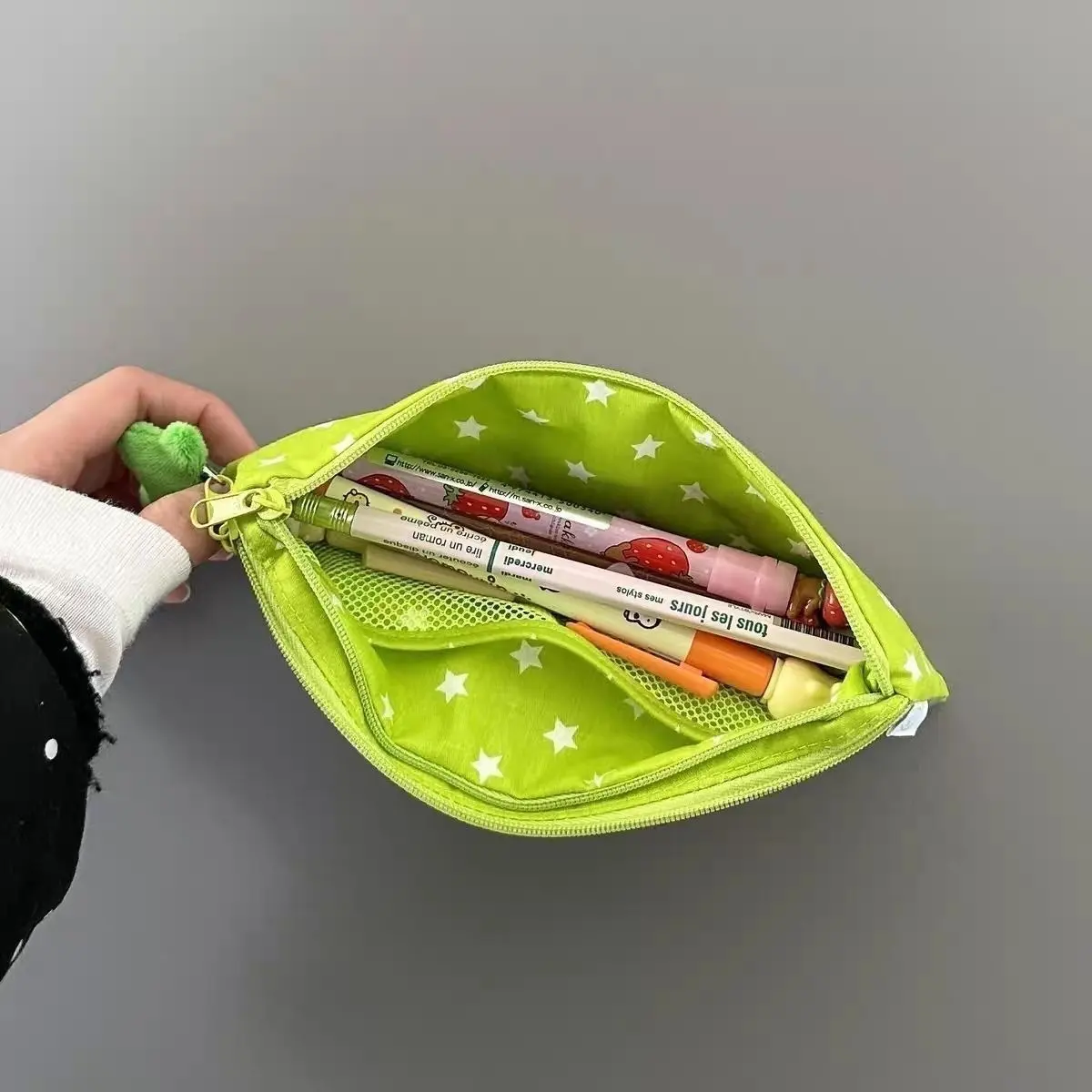 Cute Stars Pencil Case Mesh Multilayer Pen Bag Multifunctional Large Capacity Stationery Bag School