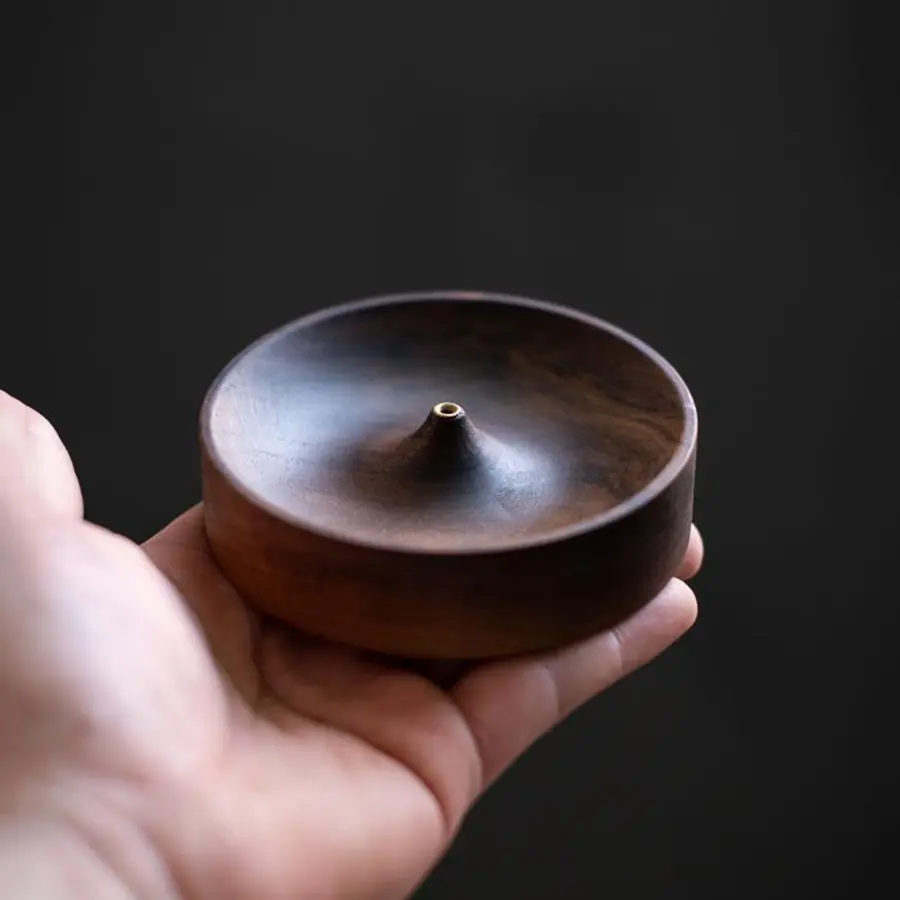 North American Black Walnut Solid Wood Incense Stick Handmade Tea Ceremony Round Incense Burner Agarwood Tray Holder