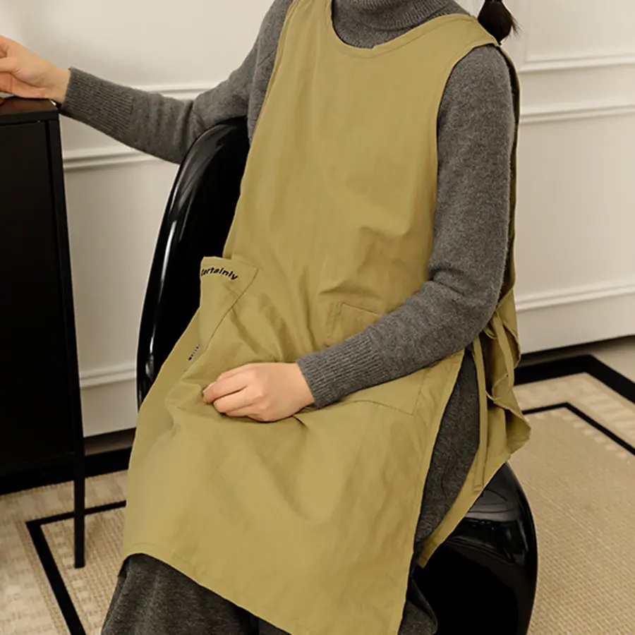 Anti-dirty Long Vest Waterproof Kitchen Apron with Pockets Women's Painting Cooking Working Pinafore Nail Salon Beauty Apron