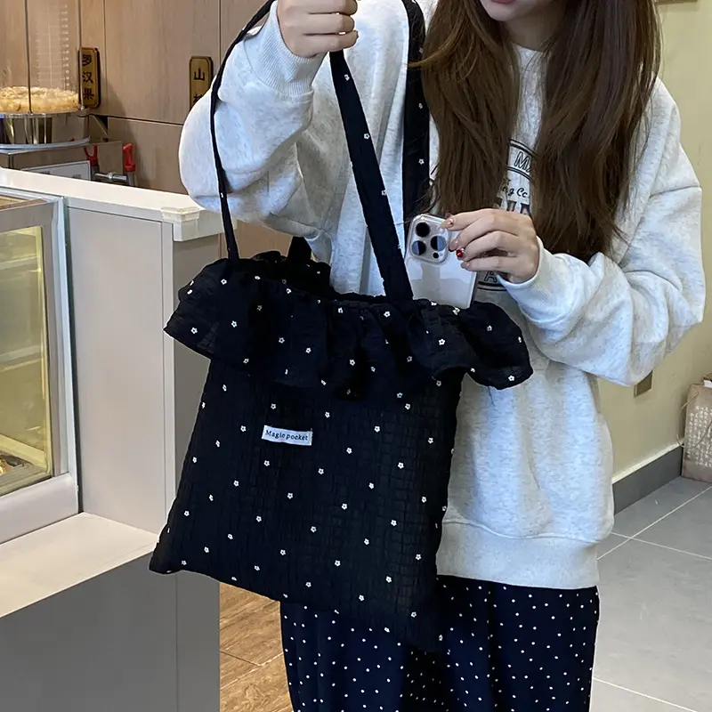 All-match Wave Point Chiffon Shoulder Bag Large Capacity Fairy Mesh Handbag Commuting Bag Korean Style Tote Bag Women