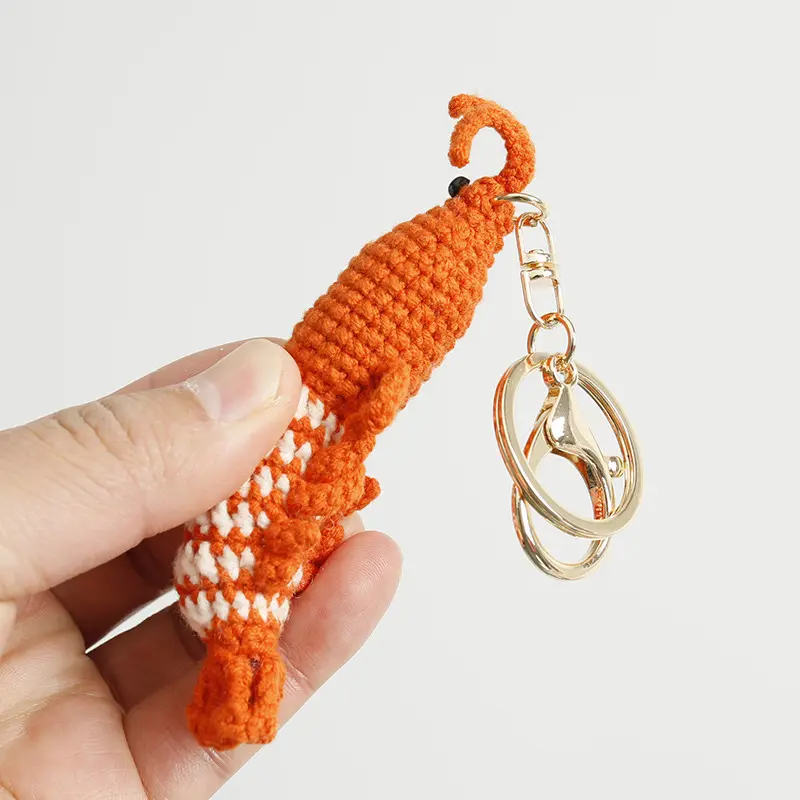 Cute Shrimp Charm Keychains Cartoon Mini Hand Knitted Car Keyring Lovely Backpack Handbag Pendant Couple Keyholder