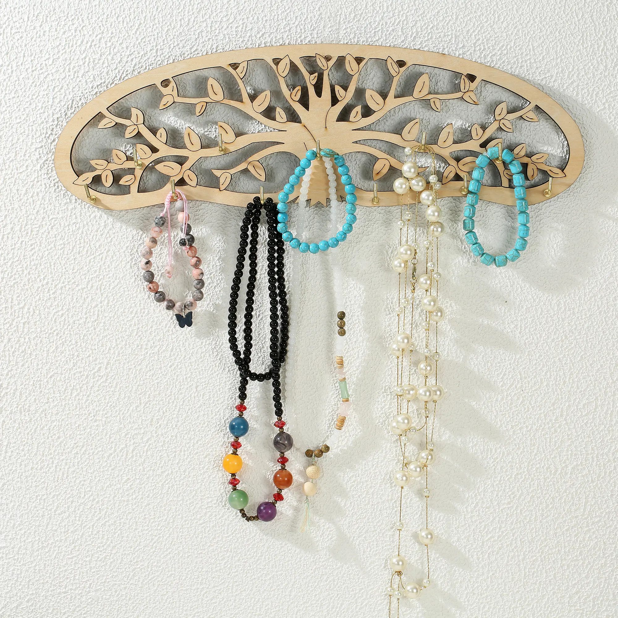 Wall Mounted Wooden Dried Flower Holder - Rustic Boho Hanging Display Shelf for Home Decor, Indoor Herb Drying Rack