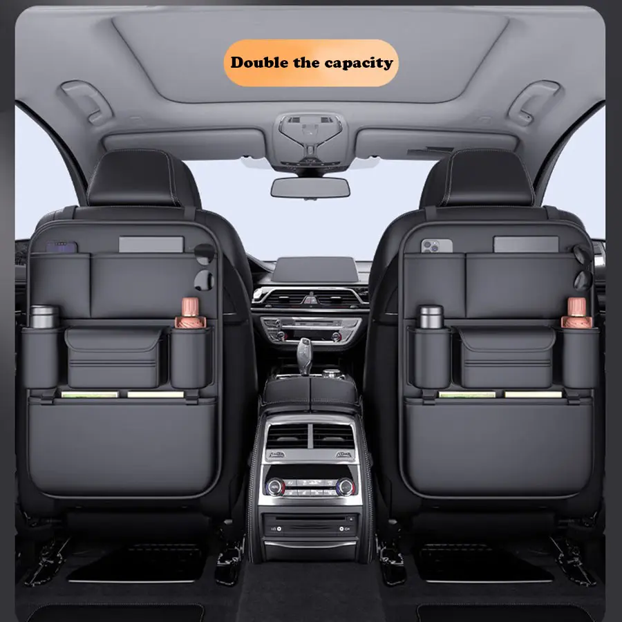 PU Car Backseat Organizer Storage Bag Multi-function Large Capacity Seat Back Storage Organizer Hanging Bag Protector Pad
