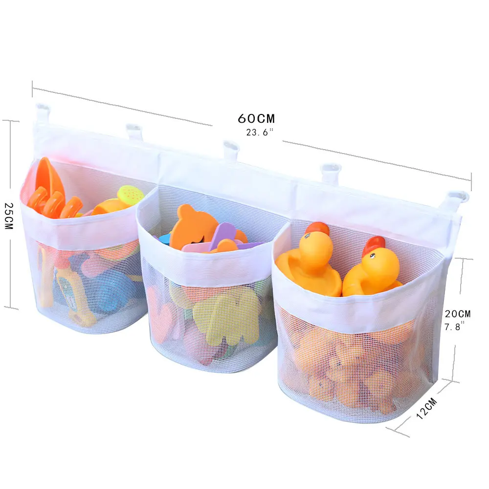 Bathroom Kids Toy Storage Bag - Multi-Compartment Wall Hanging Organizer with Drainage Holes, Large Capacity & Anti-Mold Mesh
