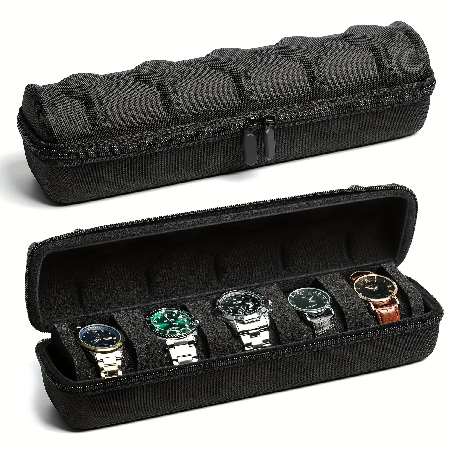 5 Slots Hard Shell Watch Storage Box, Carry Case, Display Organizer, Watch Box Holder Display Cabinet