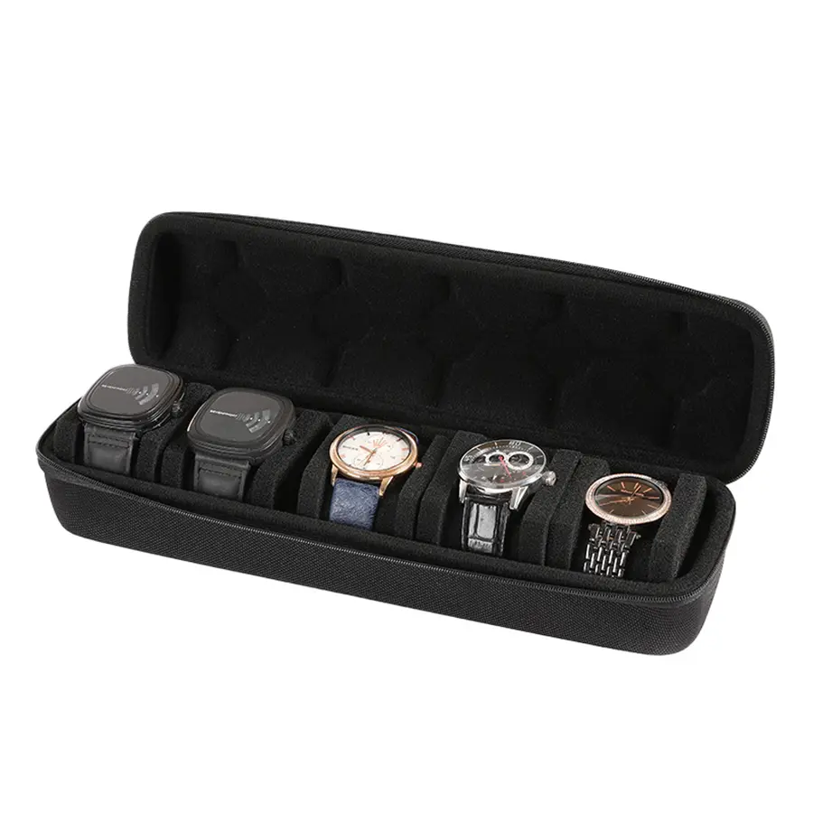 5 Slots Hard Shell Watch Storage Box, Carry Case, Display Organizer, Watch Box Holder Display Cabinet