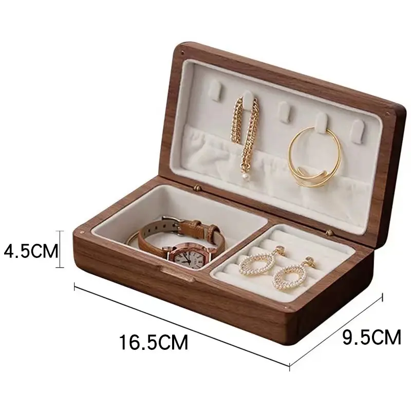 Premium Wooden Jewelry Box - Wedding Ring Holder, Earring & Rings Storage, Elegant Gift Box for Women