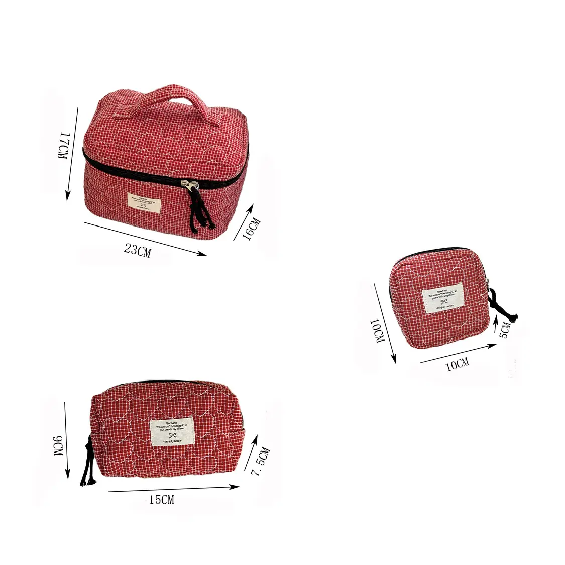 Quilted Heart Makeup Bag Korean Style - Large Capacity Cosmetic Organizer, Classic Plaid Toiletry Pouch for Travel