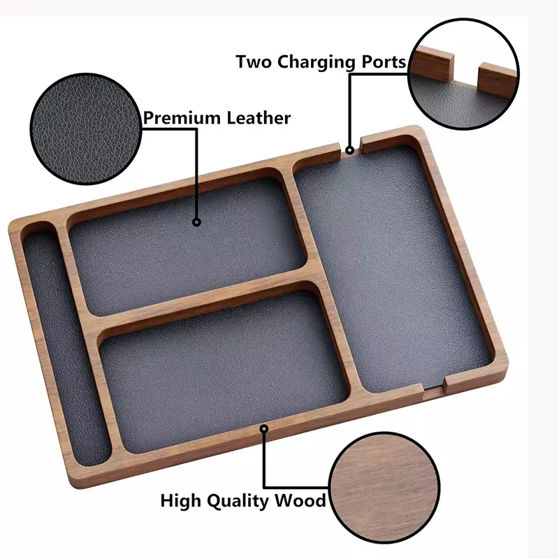 ooden Office Desktop Storage Box Solid Wood Partition Storage Box Mobile Phone Headphone Debris Storage Box Wooden Storage Tray