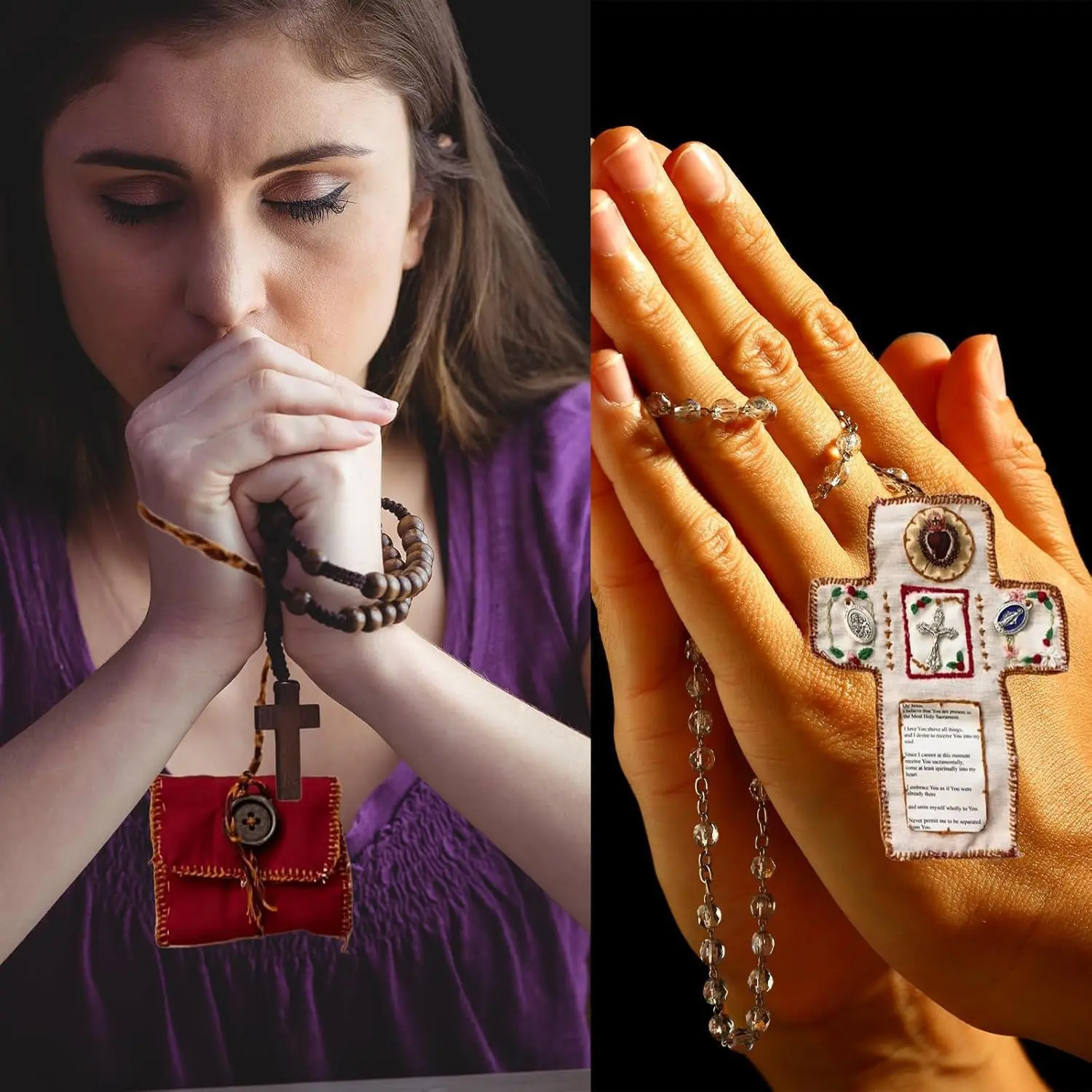 Pocket Shrine with Silver Cross Included Inside, Mini Prayer Quilt with Cross Inside, Encouragement Christian Spiritual Gifts