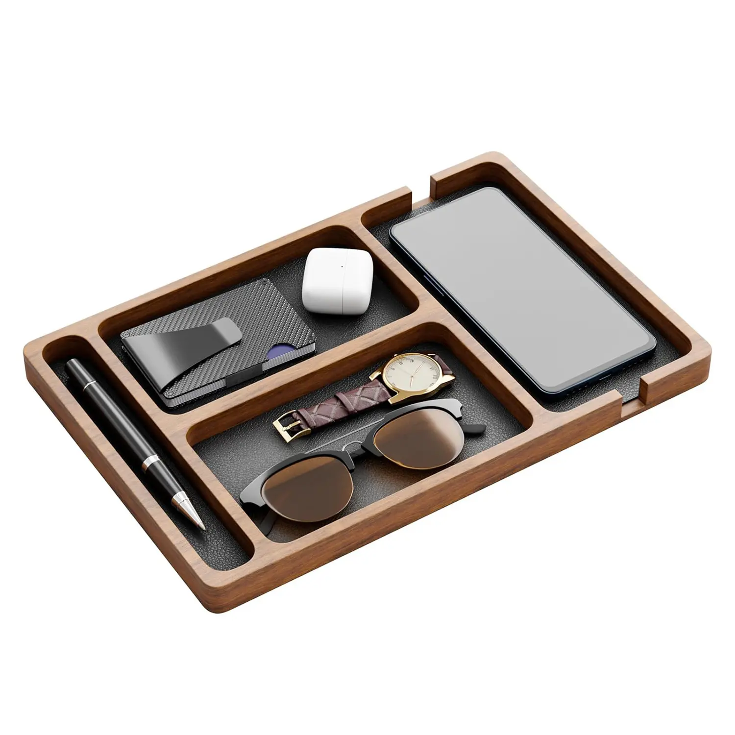 ooden Office Desktop Storage Box Solid Wood Partition Storage Box Mobile Phone Headphone Debris Storage Box Wooden Storage Tray