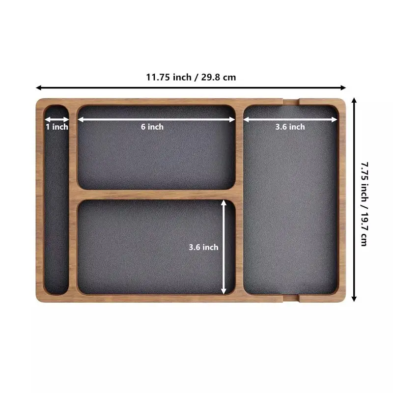ooden Office Desktop Storage Box Solid Wood Partition Storage Box Mobile Phone Headphone Debris Storage Box Wooden Storage Tray