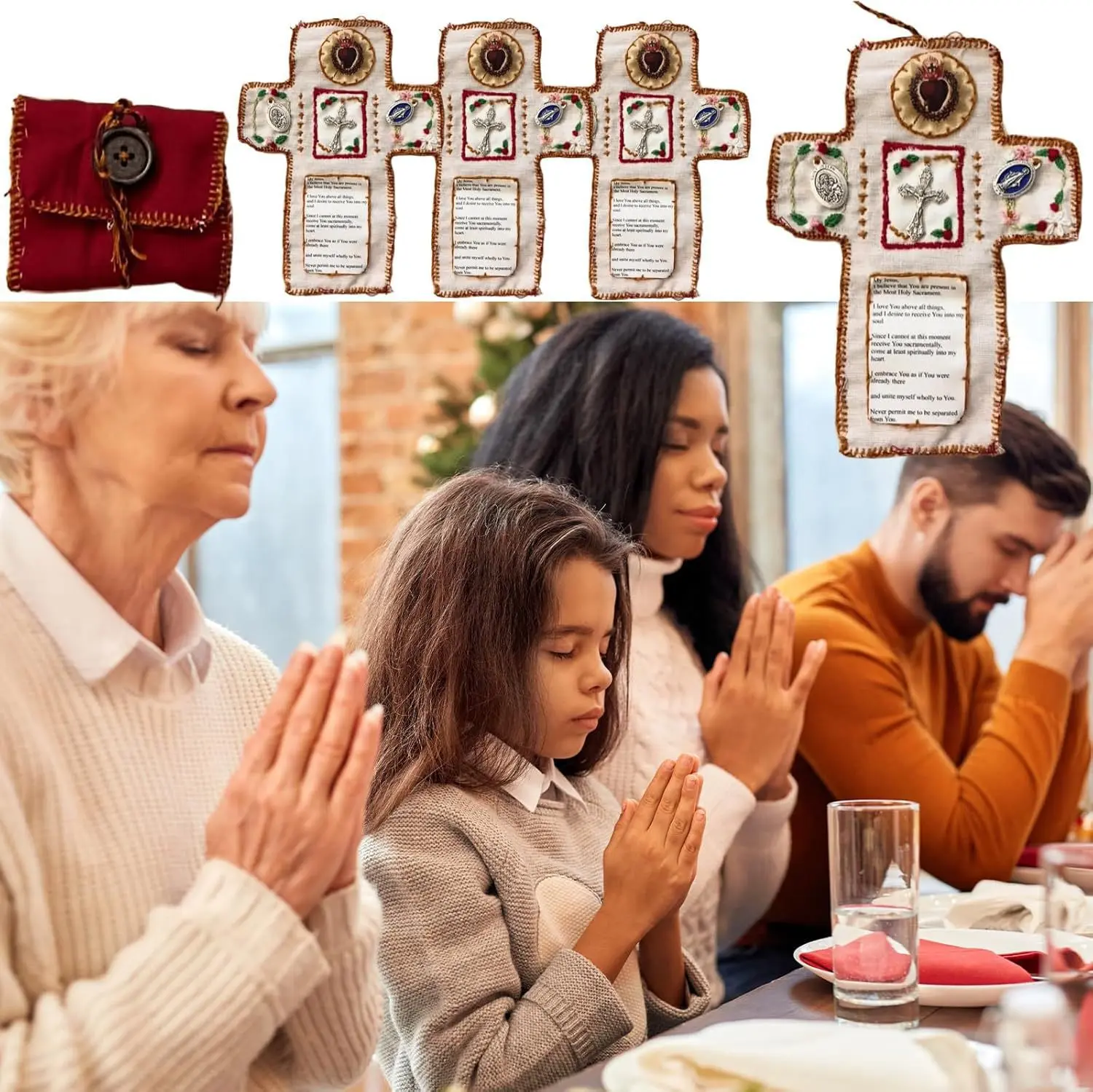 Pocket Shrine with Silver Cross Included Inside, Mini Prayer Quilt with Cross Inside, Encouragement Christian Spiritual Gifts
