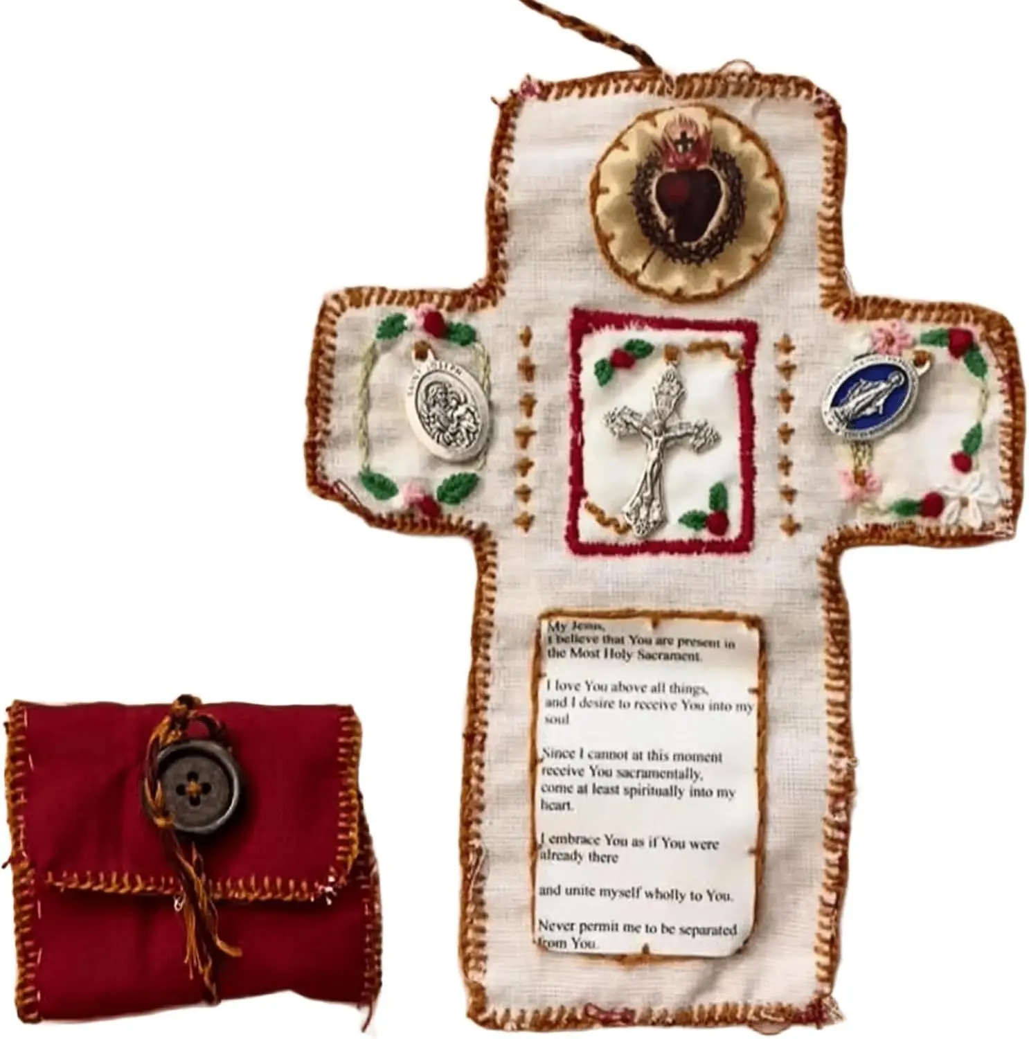 Pocket Shrine with Silver Cross Included Inside, Mini Prayer Quilt with Cross Inside, Encouragement Christian Spiritual Gifts