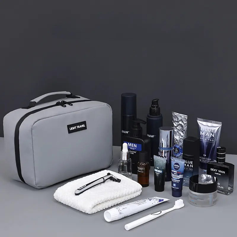 Men's Makeup Bag Waterproof Material Toiletry Bag Large Capacity Cosmetic Organizer, Portable Travel Essential Storage Bag