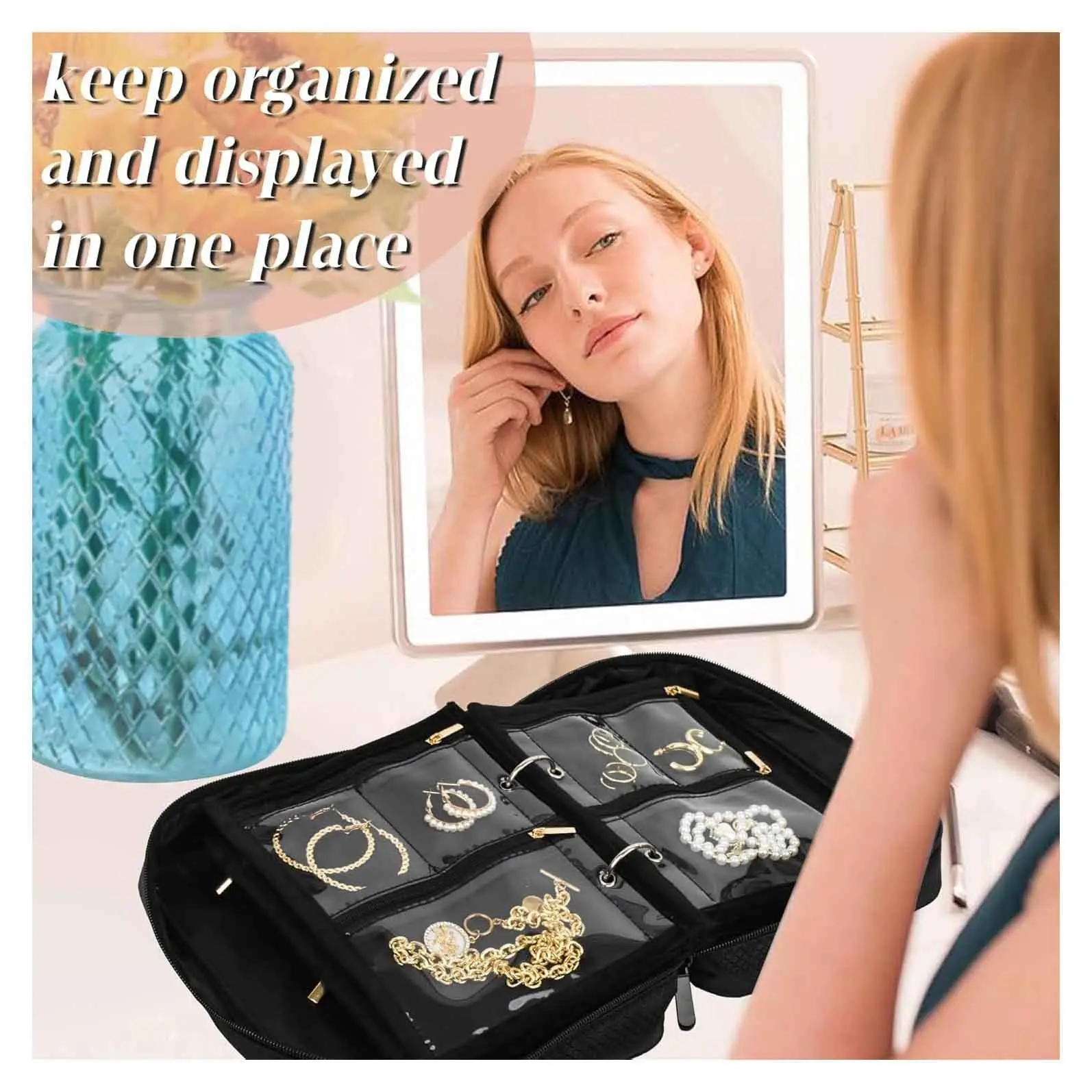 Transparent PVC Zipper Jewelry Bag - Travel Earring Necklace Organizer, Multi-Layer Book Style