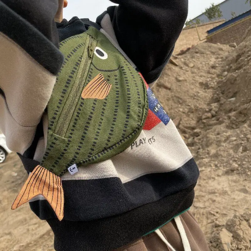 Adorable Tropical Fish Waist Pack for Kids, Green Water-Resistant Coin Purse, Crossbody Bag for Boys & Girls