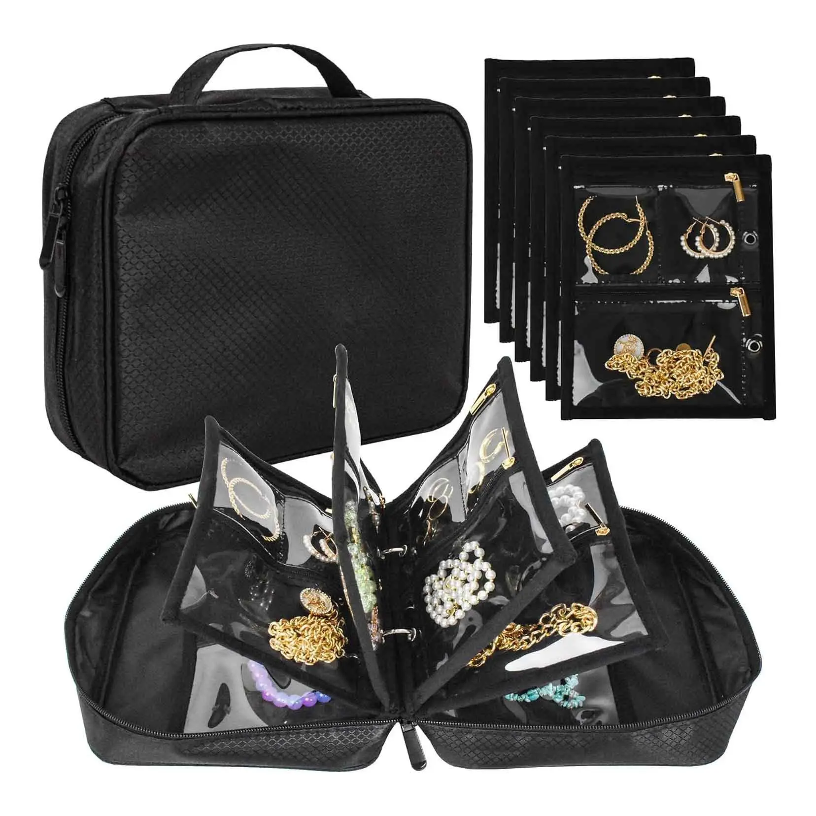 Transparent PVC Zipper Jewelry Bag - Travel Earring Necklace Organizer, Multi-Layer Book Style