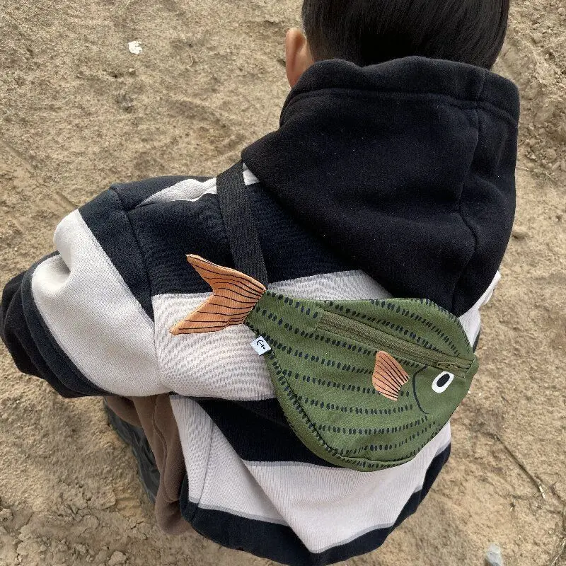 Adorable Tropical Fish Waist Pack for Kids, Green Water-Resistant Coin Purse, Crossbody Bag for Boys & Girls