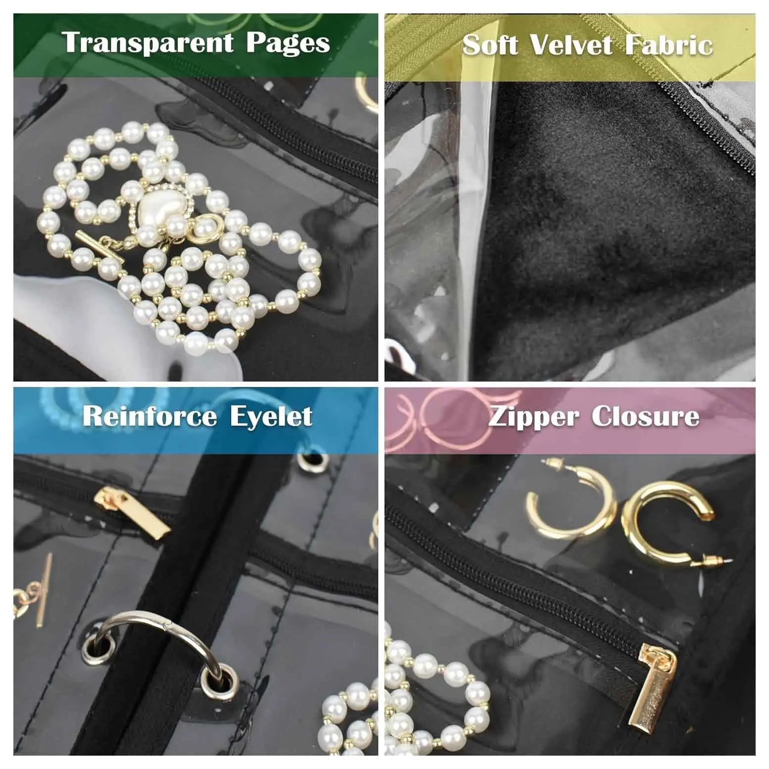 Transparent PVC Zipper Jewelry Bag - Travel Earring Necklace Organizer, Multi-Layer Book Style