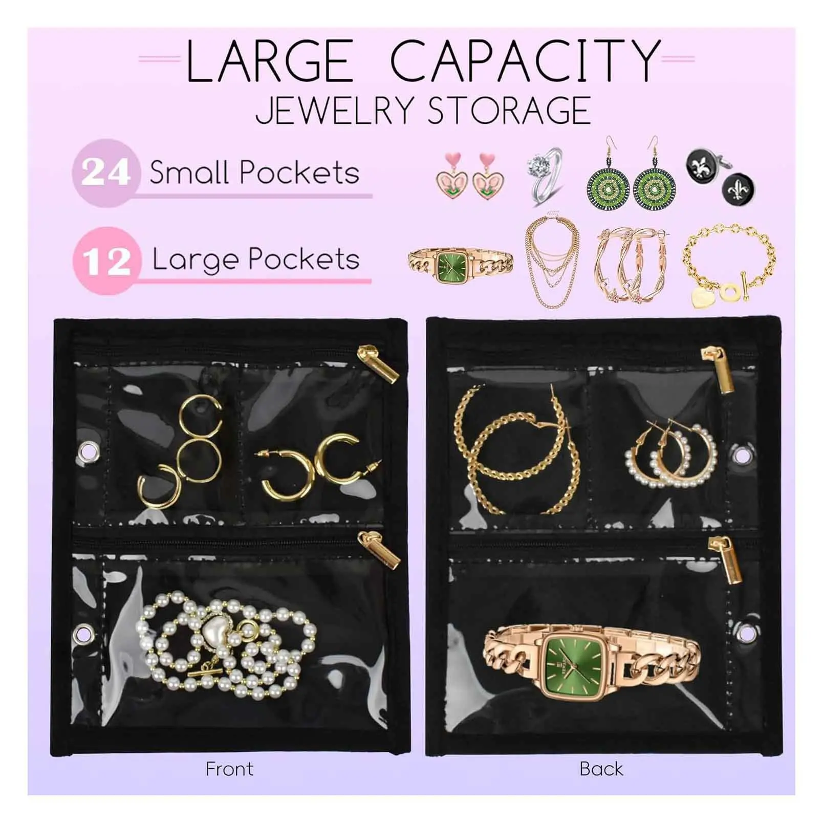Transparent PVC Zipper Jewelry Bag - Travel Earring Necklace Organizer, Multi-Layer Book Style