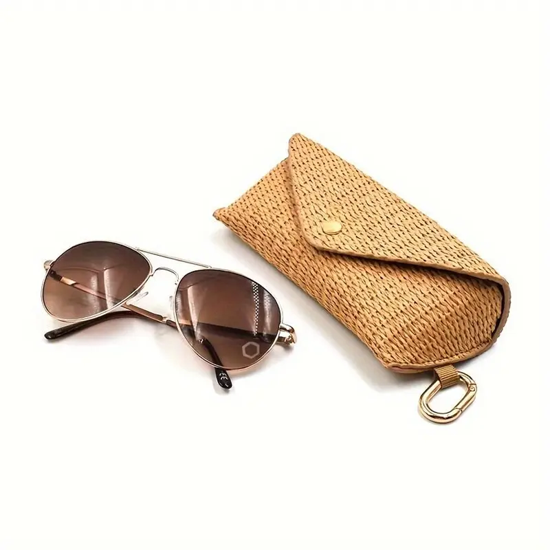 Durable PP Material Woven Straw Eyeglass Case - Chic Soft Protective Fashion Glasses Pouch with Hook for Women's Fashion