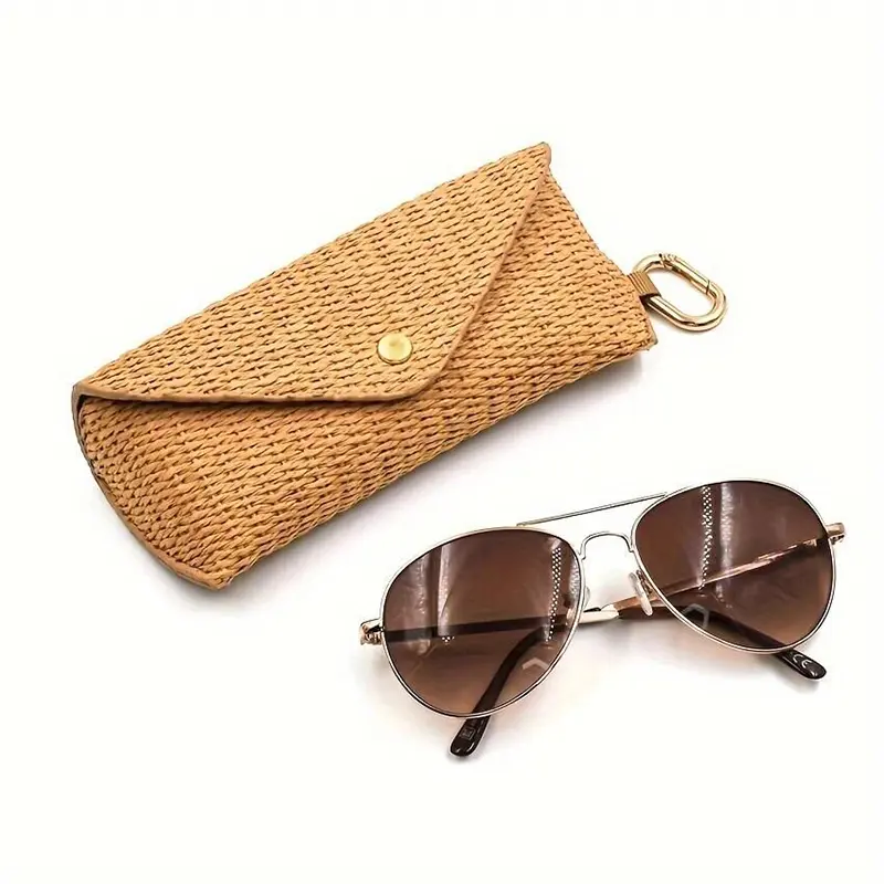 Durable PP Material Woven Straw Eyeglass Case - Chic Soft Protective Fashion Glasses Pouch with Hook for Women's Fashion