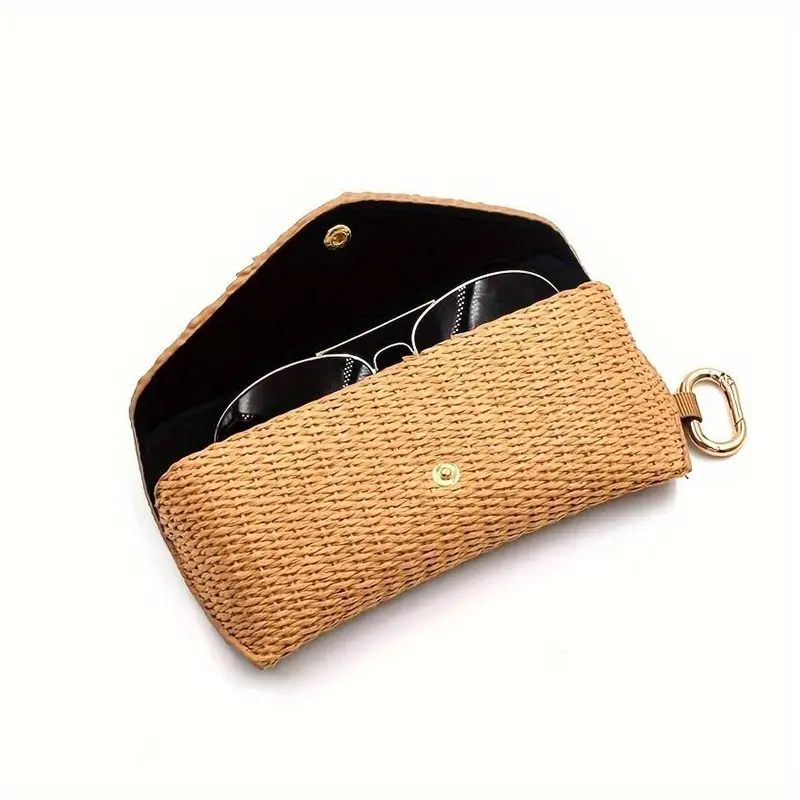 Durable PP Material Woven Straw Eyeglass Case - Chic Soft Protective Fashion Glasses Pouch with Hook for Women's Fashion