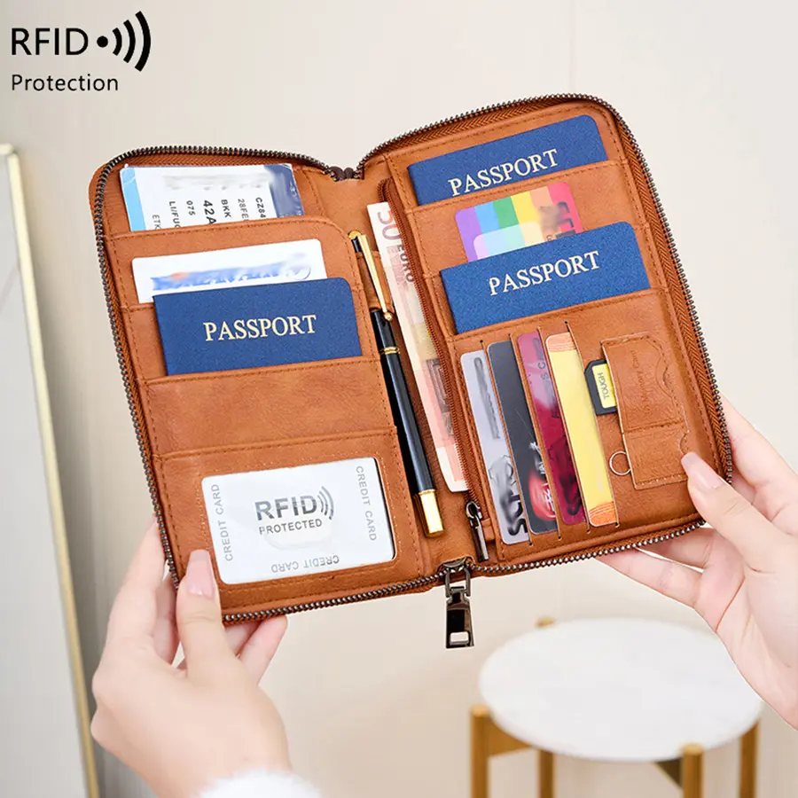 Fashionable RFID passport clip front pocket multifunctional PU leather passport cover holder passport wallet travel accessories