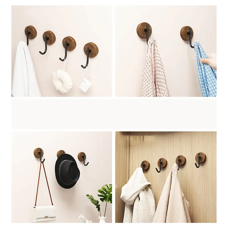 Self-adhesive Solid Wooden Hook Walnut Key Decorative Towel Holder Hook Door Hanger Wall Coat Rack Kitchen Bathroom Organizer