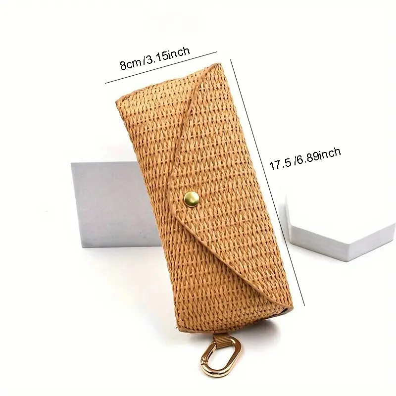 Durable PP Material Woven Straw Eyeglass Case - Chic Soft Protective Fashion Glasses Pouch with Hook for Women's Fashion