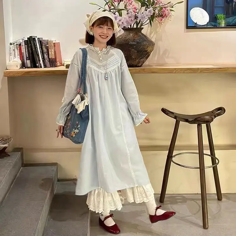 Spring Summer New Lace Original Artistic Retro Lace Patchwork Embroidery Single Shoulder Denim Handbag Embroidered Canvas Bag