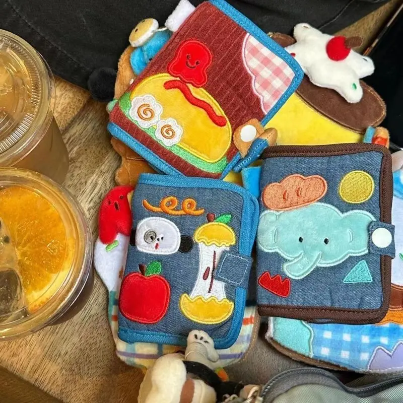 New Arrival Cute Canvas Wallet Short Zipper Wallets for Woman Purse Small Fold Denim Corduroy Card Holders Coin Purse Cartoon