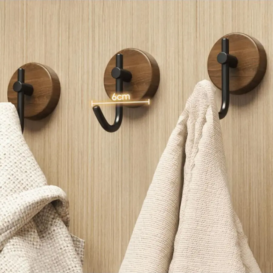 Self-adhesive Solid Wooden Hook Walnut Key Decorative Towel Holder Hook Door Hanger Wall Coat Rack Kitchen Bathroom Organizer