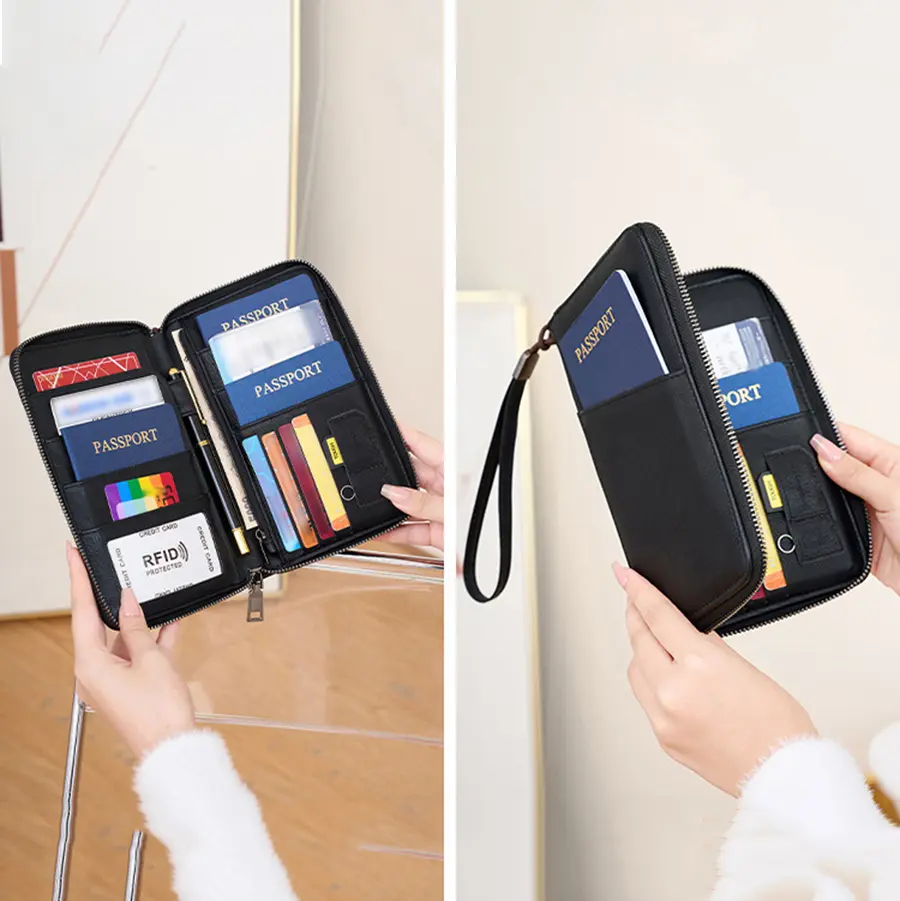 Fashionable RFID passport clip front pocket multifunctional PU leather passport cover holder passport wallet travel accessories