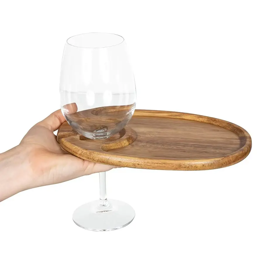 1/4pcs Rustic Wood Snack Platter - Wine Glass Holder for Picnics, Coffee Table, Cheese Board & Party Serving