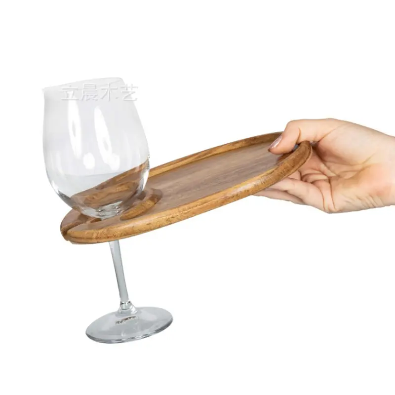 1/4pcs Rustic Wood Snack Platter - Wine Glass Holder for Picnics, Coffee Table, Cheese Board & Party Serving