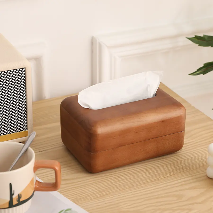 New Chinese Style Simple Paper Box Black Walnut Wood Magnet Hollowed Out Bread Tissue Box
